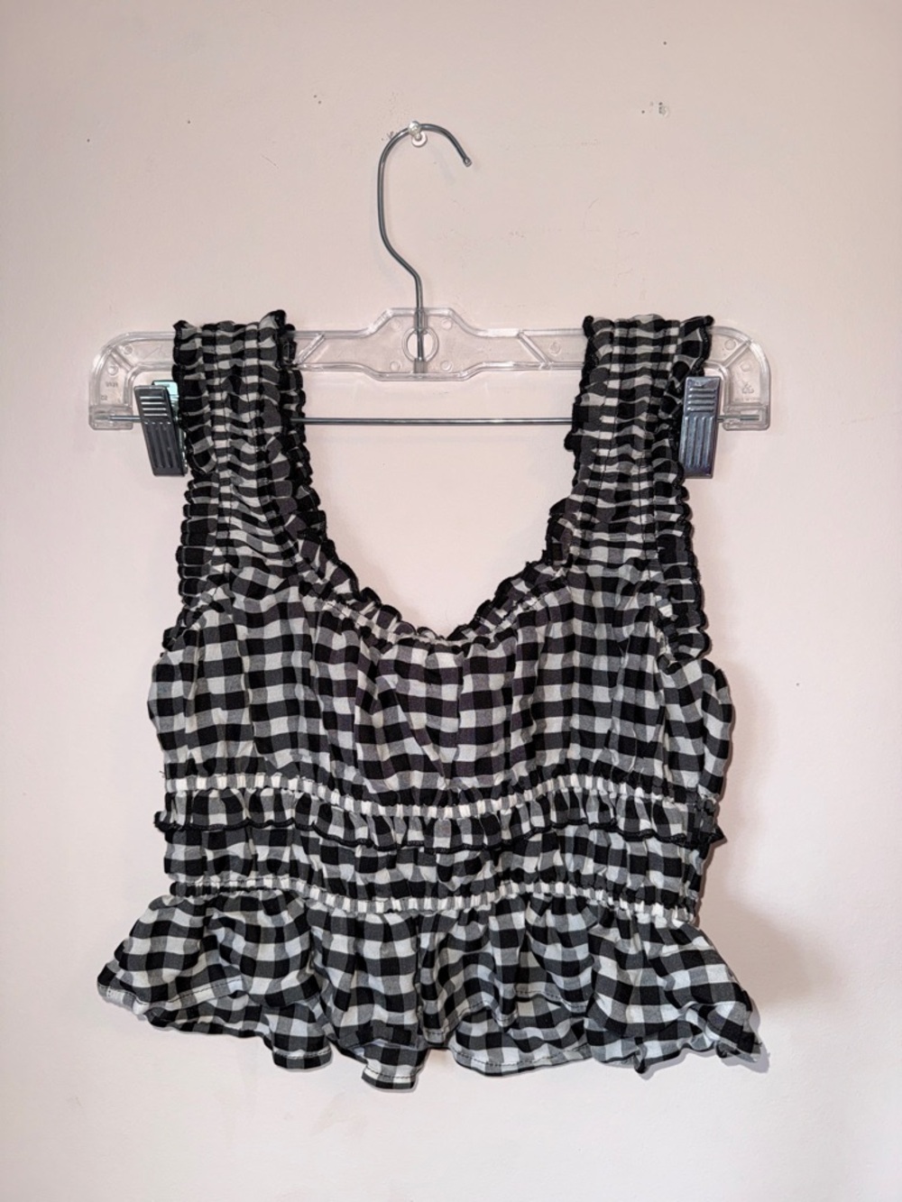 Black and White Gingham Ruffle Crop Tank Top - Picture 4 of 4
